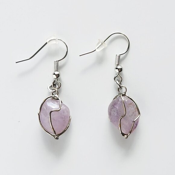 Purple crystal silver fairy elf earrings ✦ translucent gem dangle earrings ✦ - Picture 1 of 7